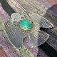 1910s Thunderbird Big Large Pendant Turquoise Fred Harvey Green Necklace Silver