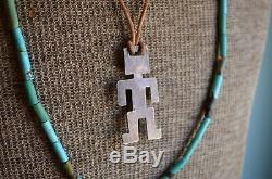 1920 Navajo VTG Old Pawn Fred Harvey Kachina Watch Fob Silver Turquoise Necklace