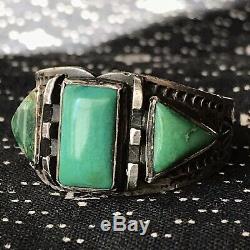 1920s Cerillos Green Turquoise Whirling Log Silver Ring Fred Harvey Pawn Old Era