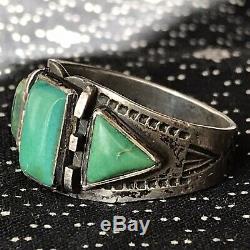 1920s Cerillos Green Turquoise Whirling Log Silver Ring Fred Harvey Pawn Old Era