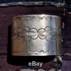 1920s Early Navajo Pawn Silver Wide Stamped Big Old Cuff Bracelet Fred Harvey