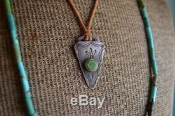 1920s Navajo Old Pawn Fred Harvey Arrowhead Watch Fob Silver Turquoise Necklace