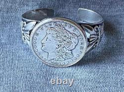 1921 Morgan Silver Dollar Navajo Sterling Silver Cuff Bracelet Fred Harvey Era
