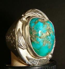 1930's Navajo Fred Harvey Era Silver/Blue Gem Turquoise Men's Ring Size 11