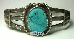 1930s BRACELET NAVAJO INDIAN FRED HARVEY ERA TURQUOISE STERLING SILVER CUFF