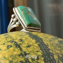 1930s Cerillos Big Green Turquoise Navajo Silver Ring Fred Harvey Pawn Old Era