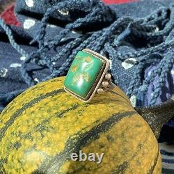 1930s Cerillos Big Green Turquoise Navajo Silver Ring Fred Harvey Pawn Old Era
