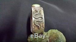 1930s Fred Harvey Revival Snake Turquoise and Cactus Sterling Silver Cuff