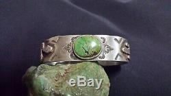 1930s Fred Harvey Revival Snake Turquoise and Cactus Sterling Silver Cuff