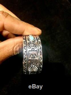 1930s Fred Harvey Style American Indian Thunderbird Turquoise Silver Unisex Cuff