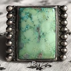 1930s Light Green Turquoise Rectangle Silver Ring Fred Harvey Trading Post Old