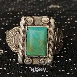 1930s Navajo Pawn Silver Blue Green Turquoise Small Fred Harvey Era Old Ring