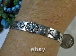 1930s SILVER ARROW Navajo Natural TURQUOISE STERLING Silver SNAKE Cuff Bracelet