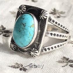 1930s Small Blue Oval Turquoise Silver Fred Harvey Era Stamped Pawn Peyote Ring