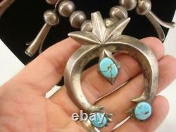 1940's Fred Harvey Era Sterling Silver Squash Blossom Necklace Turquoise Naja