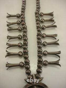 1940's Fred Harvey Era Sterling Silver Squash Blossom Necklace Turquoise Naja