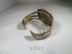 1940's Fred Harvey Navajo Petrified Wood Sterling Silver Cuff Bracelet