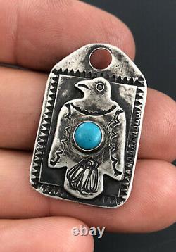 1940's Fred Harvey Navajo Stamped Sterling Silver Turquoise THUNDERBIRD Pendant