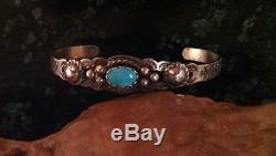 1940's NAVAJO TURQUOISE STERLING SILVER EXTRA SMALL SIZE FRED HARVEY BRACELET