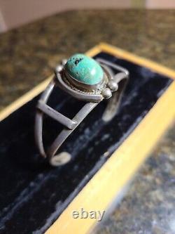 1940's Sterling Silver Navajo Green Turquoise Cuff Bracelet Fred Harvey Era
