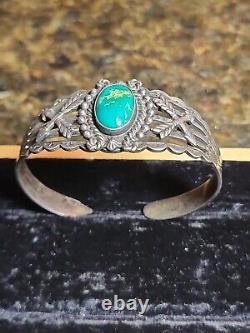 1940's Sterling Silver Navajo Green Turquoise Cuff Bracelet Fred Harvey Era