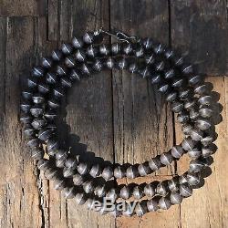 1940s 35 Big Long Bench Bead Navajo Pearl Silver Fred Harvey Necklace Old Pawn