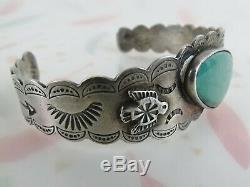 1940s Fred Harvey sterling silver turquoise Navajo cuff bracelet Thunderbird