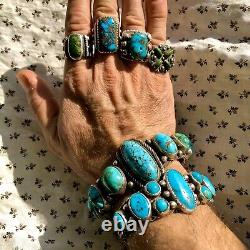 1940s Harvey Green Zuni Fred Tourist Small Star Pattern Turquoise Silver Ring