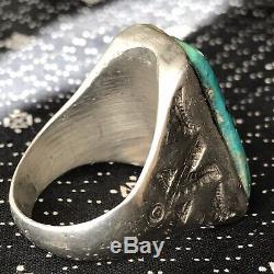 1940s Mens Big Blue Long Vivid Royston Turquoise Fred Harvey Heavy Silver Ring