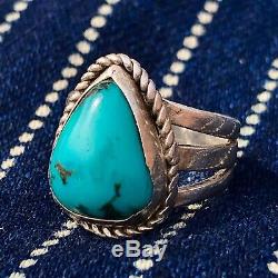 1940s Mens Dark Blue Turquoise Ingot Pawn Navajo Antique Fred Harvey Silver Ring