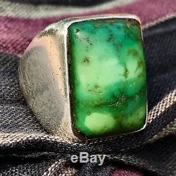 1940s Mens Many Greens Turquoise Big Sandcast Heavy Old Fred Harvey Silver Ring