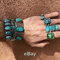1940s Mens Many Greens Turquoise Big Sandcast Heavy Old Fred Harvey Silver Ring