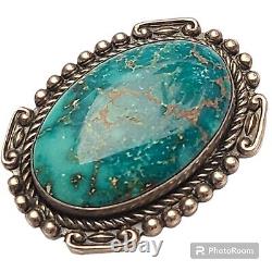 1940s Superior NAVAJO Natural HACHITA TURQUOISE STERLING Silver Old Pin Brooch
