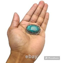 1940s Superior NAVAJO Natural HACHITA TURQUOISE STERLING Silver Old Pin Brooch