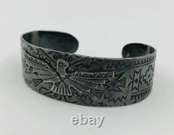 1943 Fred Harvey Era Navajo Sterling Silver Stamped Thunderbird Cuff Bracelet