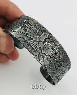 1943 Fred Harvey Era Navajo Sterling Silver Stamped Thunderbird Cuff Bracelet