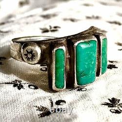 1950s Cerillos Green Turquoise Thick Heavy Silver Ring Fred Harvey Vintage Old 8