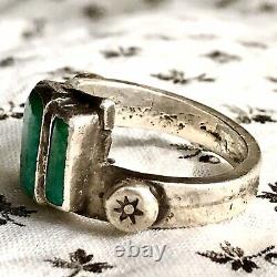 1950s Cerillos Green Turquoise Thick Heavy Silver Ring Fred Harvey Vintage Old 8