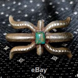 1950s Spider Sandcast Turquoise Silver FRED Harvey Era Wide Simple Cuff Bracelet
