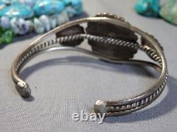 1970s NAVAJO Natural ROYSTON TURQUOISE Sterling Silver FLOWERS Cuff Bracelet