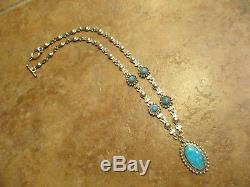 21 FINE OLD Fred Harvey Era Navajo Sterling Silver Turquoise Necklace