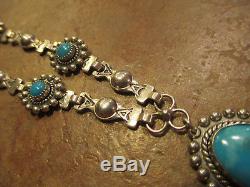21 FINE OLD Fred Harvey Era Navajo Sterling Silver Turquoise Necklace