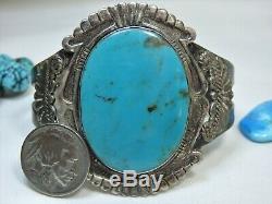 2,25 Wide 64g Fred Harvey Era NAVAJO BLUE GEM TURQUOISE STERLING Silver CUFF
