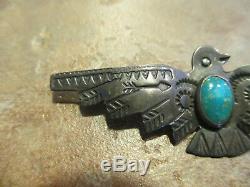 2 5/8 REAL OLD Fred Harvey Era Navajo Sterling Silver Turquoise THUNDERBIRD Pin