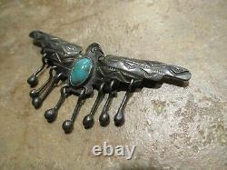 2 5/8 VERY OLD NAVAJO INDIAN MADE Coin Silver Turquoise THUNDERBIRD Pin
