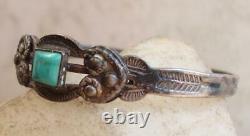 2 Antique NAVAJO COIN SILVER TURQUOISE CHILD or BABY Bracelets Fred Harvey Era