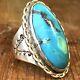 30s 40s Huge Navajo Ring Sterling Silver Old Pawn Fred Harvey Era Turquoise