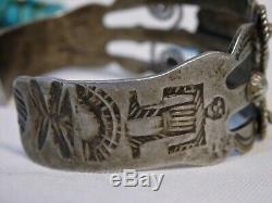 35gm Fred Harvey Era ZUNI Natural Nevada TURQUOISE Cluster STERLING Silver CUFF
