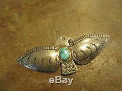 3 1/4 OLD Fred Harvey Era Navajo Sterling Silver Turquoise THUNDERBIRD Pin