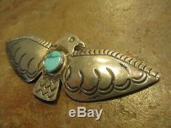 3 1/4 OLD Fred Harvey Era Navajo Sterling Silver Turquoise THUNDERBIRD Pin